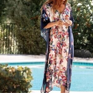 Johnny Was Maya Floral Beach Dress Kaftan Kaftan Tropical Cover-up Size Medium
